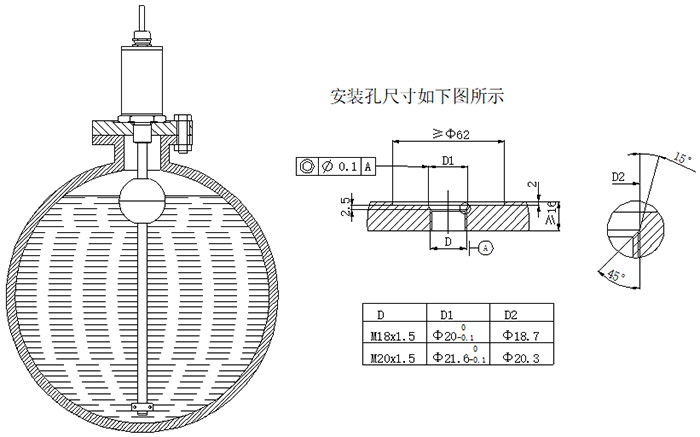 防腐型磁致伸縮液位計(jì)螺紋安裝圖